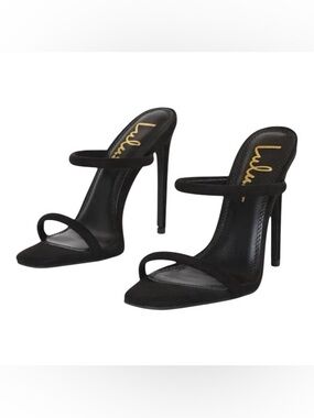 Lulus Theyaa Black Suede Square Toe Stiletto Sandals NEW Size 7